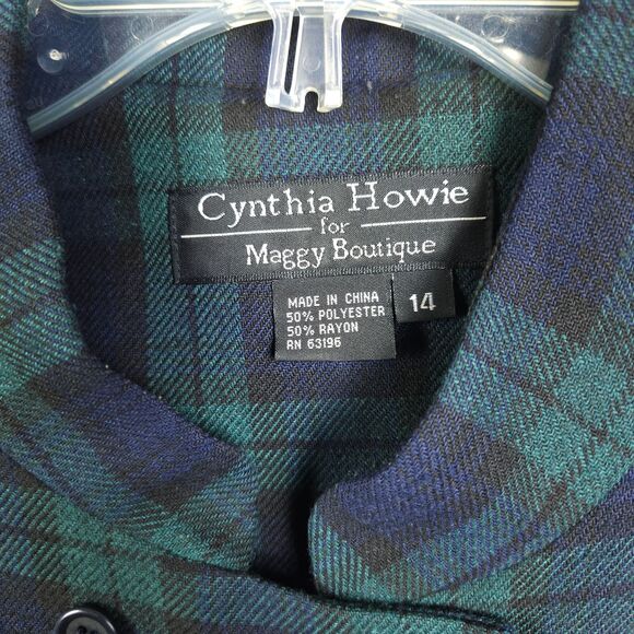 Cynthia Howie Womens 14 Green Plaid Double Breasted Pleated A-Line Maxi Dress - Picture 2 of 6